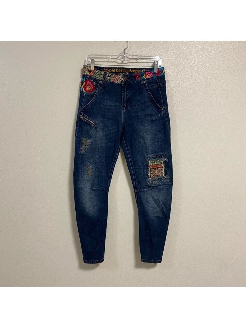 Desigual Jeans Women's Size 26 Blue Pakaian Jadi Wanita Slim Barrel Jeans